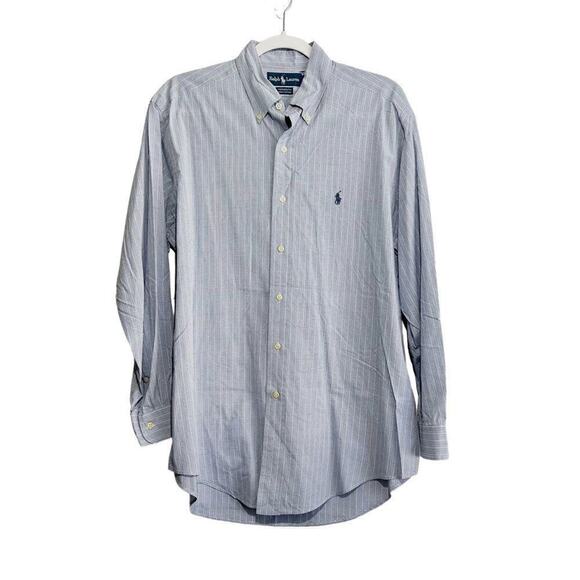 Ralph Lauren Button Down Long Sleeve Dress Shirt SZ 15 1/2 32/33 Blue Stripe - Picture 1 of 5